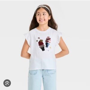 Cat & Jack White Tee with Sequin Ice Cream Design